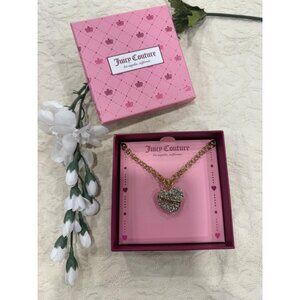 Juicy Couture Gold-Tone Heart Pendant Necklace With Rhinestones & Box Logo